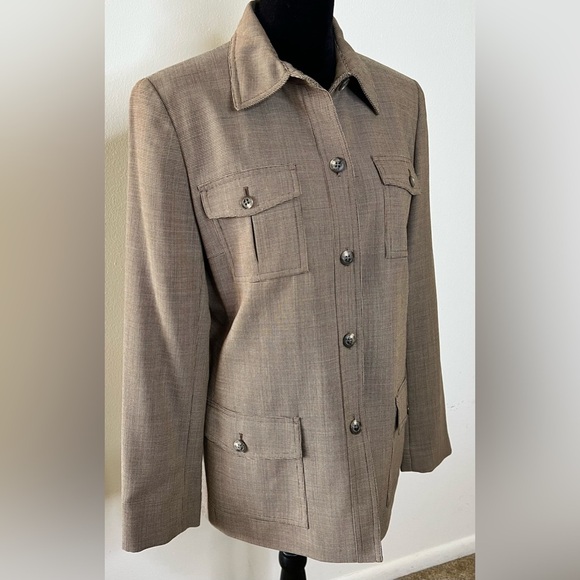 Ralph Lauren 100% wool brown houndstooth fully lined button close jacket 8p EC - Picture 1 of 10